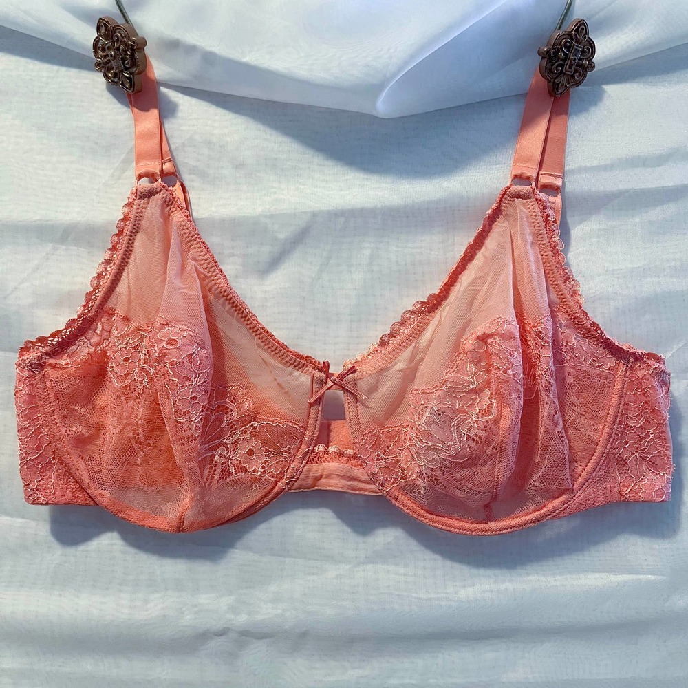 La Perla Brigitta Coral Orange Floral-Lace Underwire Bra - 34E / 34DD
